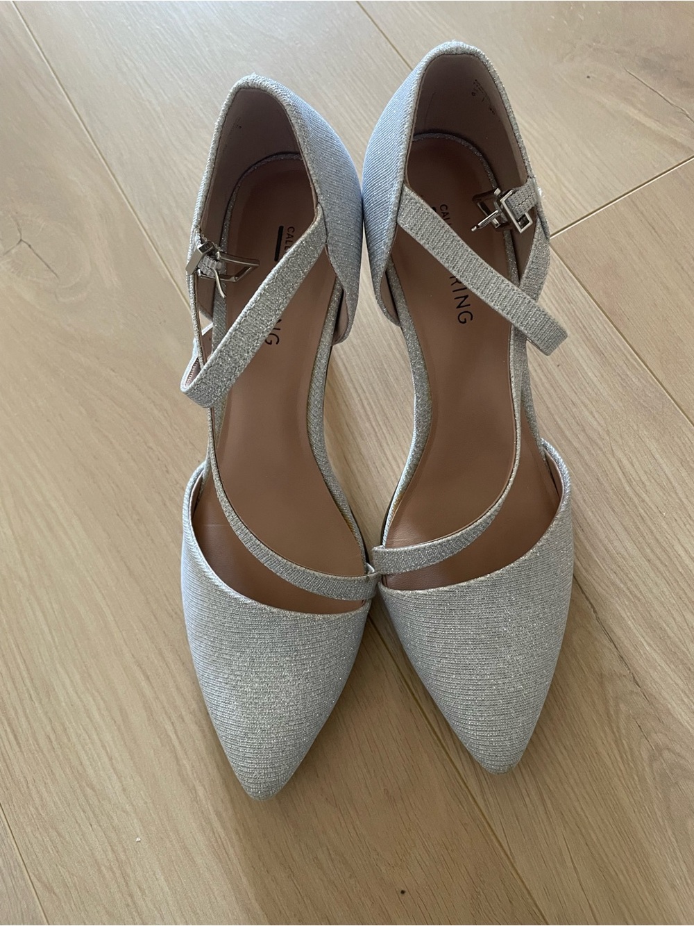 Call It Spring Silver Glitter Pointed-Toe Ankle-Strap Heels - Picture 2 of 3